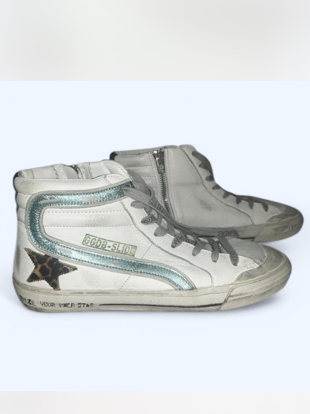 Golden goose white High-Top Sneakers with Teal Accent